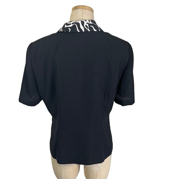 Leslie Fay women's blouse 8 black button down black white collar short sleeve - Picture 4 of 8